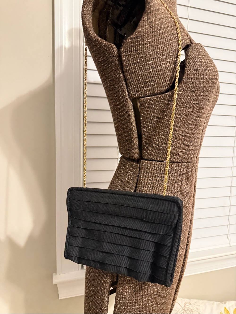 Magid Black Evening Clutch with Gold Chain